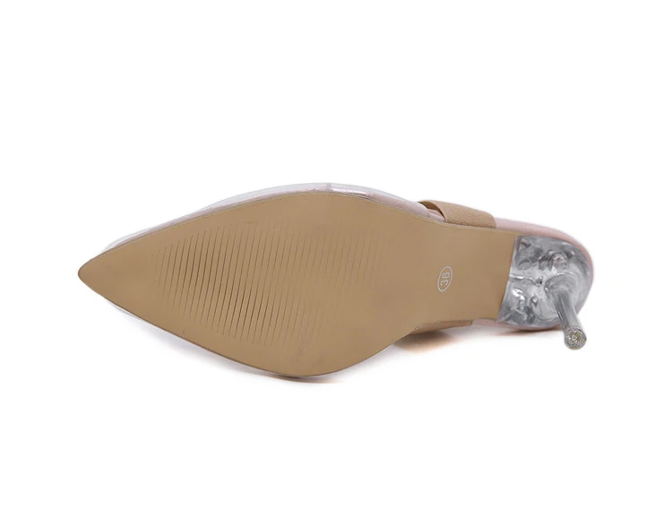 Aneikeh/ г. Лаконичные женские босоножки из ПВХ прозрачные туфли на высоком тонком каблуке с острым носком, без шнуровки, под платье женская обувь абрикосовый цвет, 4-11