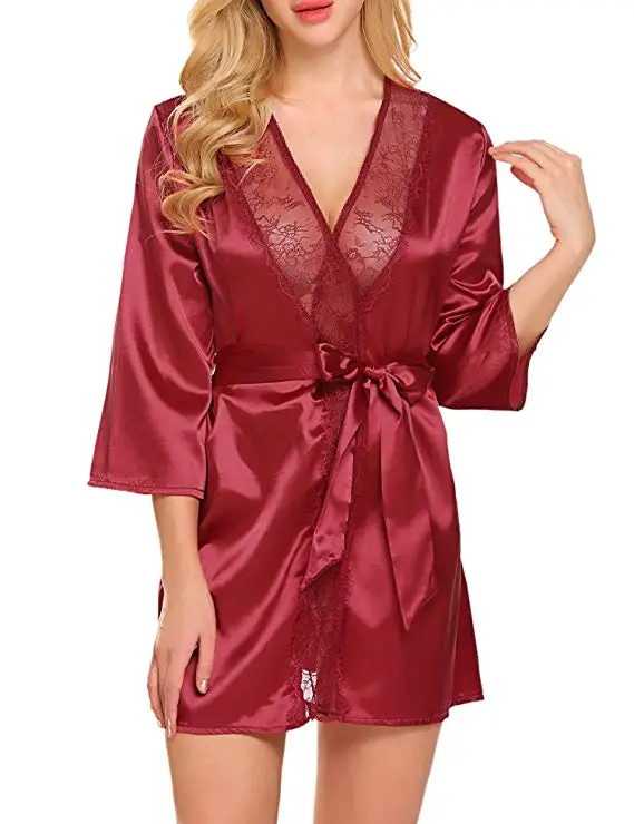 Пикантные женские халат с ремешком ночное белье шнурок ночная рубашка Babydoll Шелковый Атлас Большие размеры