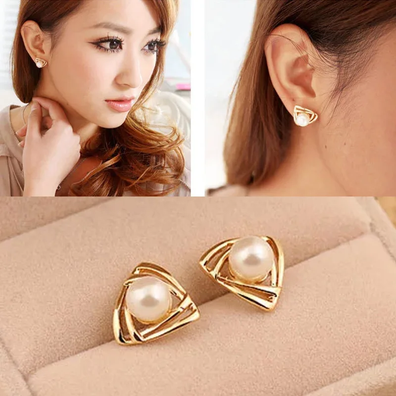 

2018 Earrings Fashion Jewelry Arrivals Personality Geometric Triangle Brincos Simulated Pearl Stud Earrings For Women Jewelry