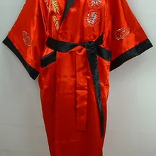 Красно-черный женский халат в китайском стиле, двусторонняя Пижама, шелковое атласное кимоно с вышивкой дракона, один размер S0004