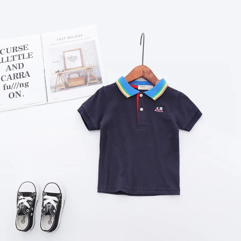 Casual Summer Cotton Baby Boys Short Sleeved T-shirt Printed Children Tees Kids Tops Colorful Collar For Age 2-7 Years Old Casual Summer Cotton Baby Boys Short Sleeved T-shirt Printed Children Tees Kids Tops Colorful Collar For Age 2-7 Years Old