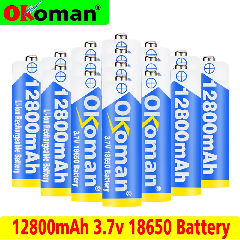 Okoman 18650 аккумуляторная батарея 3,7 V 18650 12800mAh емкость литий-ионная аккумуляторная батарея для фонарика фонарь батарея