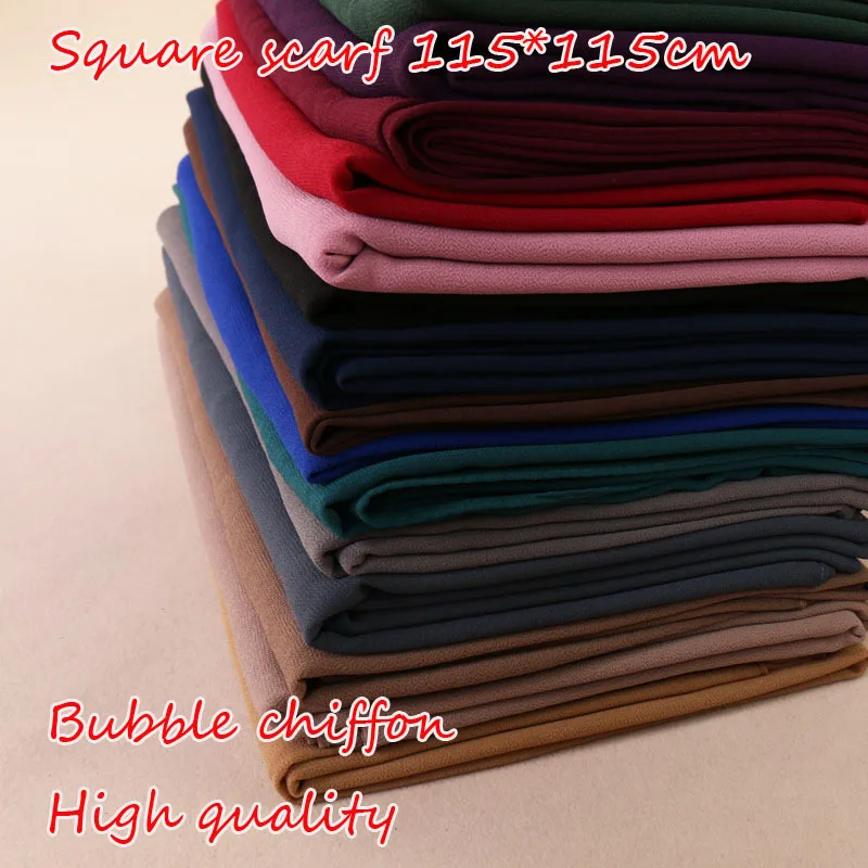 

Women's Square Bubble Chiffon Instant Shawl Plain Solid Color Head Scarf Muslim Popular Kerchief Hijab Foulards Sjaal 115*115Cm