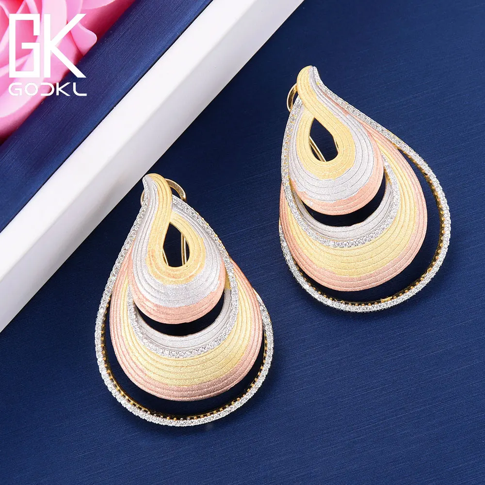 GODKI Luxury AAA Cubic Zirconia Necklace Earring Jewelry Sets Water Drop Geometry Dubai Silver Jewelry Sets For Women Wedding