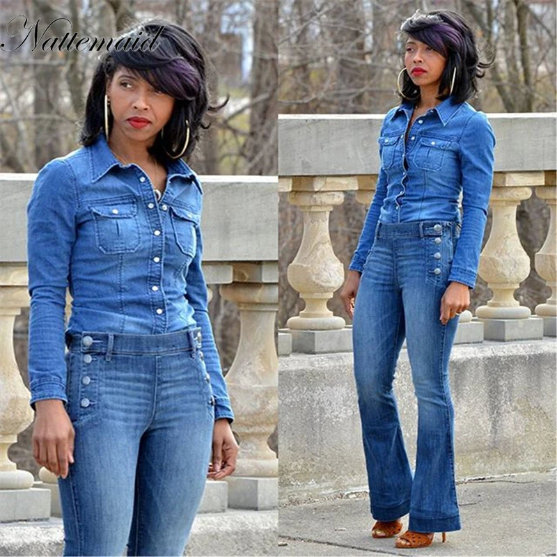 

NATTEMAID Denim Jacket Women 2016 turn down collar denim outwear solid blue Slim Long Sleeve Jeans Jacket Coats
