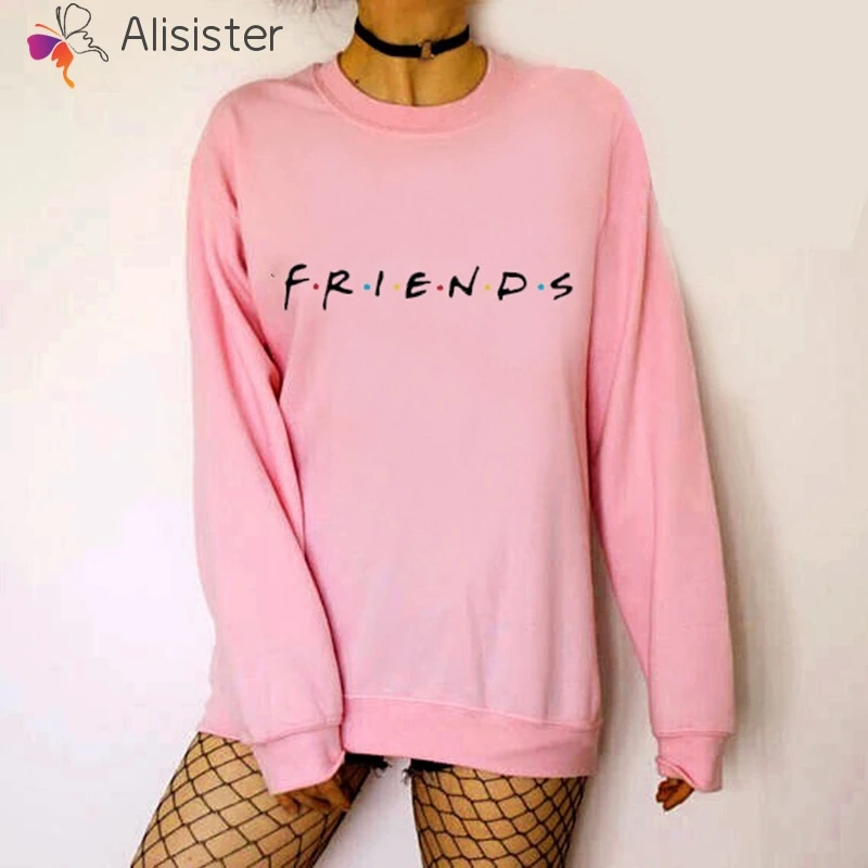 الأصدقاء المتناثرة عارضة النساء البلوز هوديس س الرقبة طويلة الأكمام فضفاضة الأبيض السترة هودي الإناث بلوزات S-XL