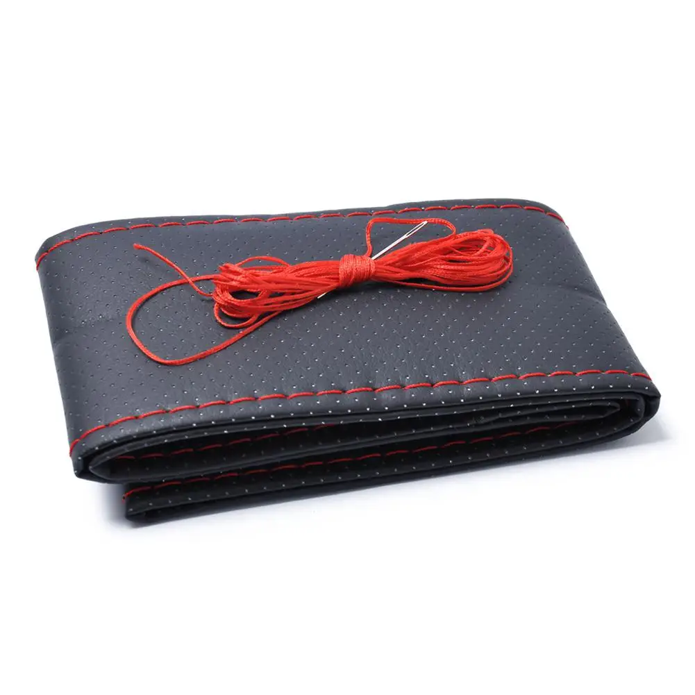 

38cm Diameter Handmade Microfiber Leather Steering Wheel Cover Red + Black Cover Microfiber leather wheel cover r28