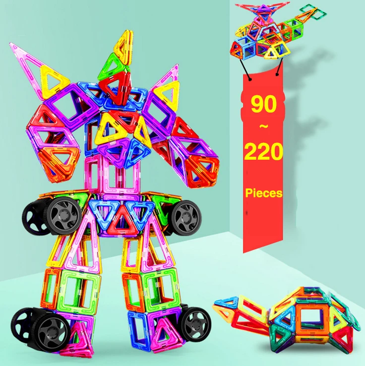 

Standard Size 90-220Pcs Magnetic Designer Construction Set Model & Building Toy Magnetic Blocks Educational Toys For Kids Gift