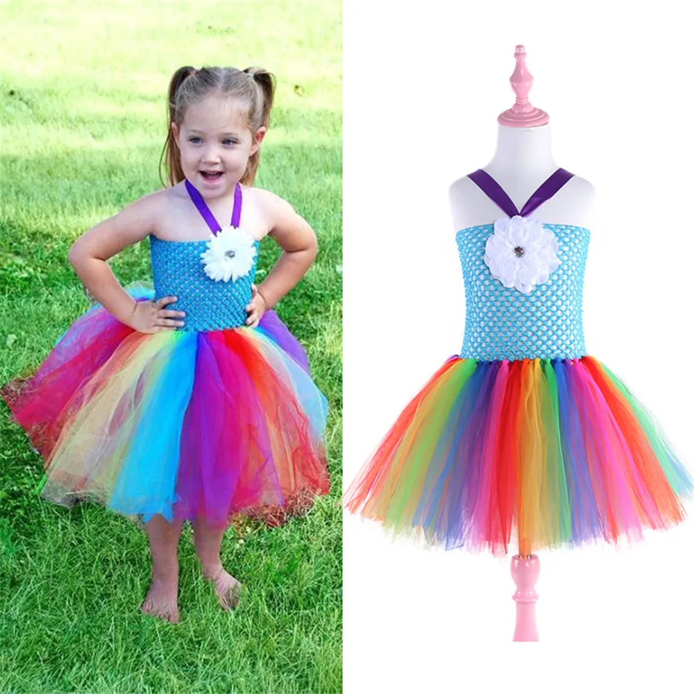 Детское платье-пачка с цветами для девочек, Пастельное Радужное платье принцессы для дня рождения, нарядное платье, костюм единорога на