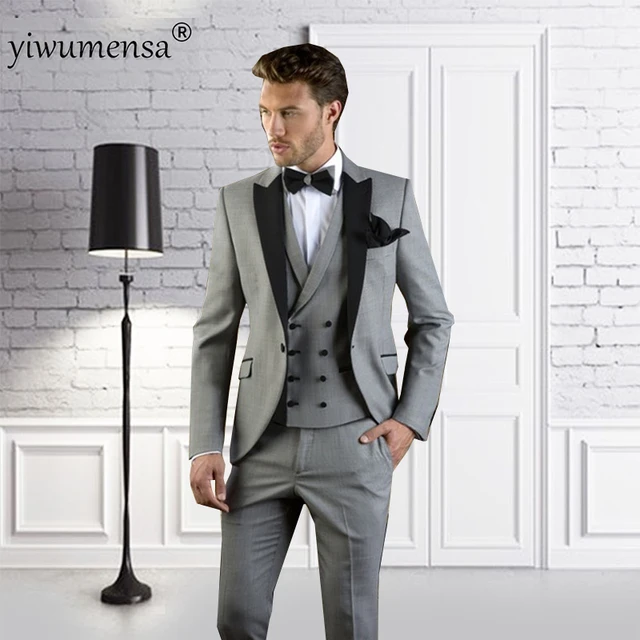 Yiwumensa 2018 Grey With Black Men Suit Slim Fit Prom Wedding Party Yiwumensa 2018 Grey With Black Men Suit Slim Fit Prom Wedding Party Tuxedo Modern Blazer
