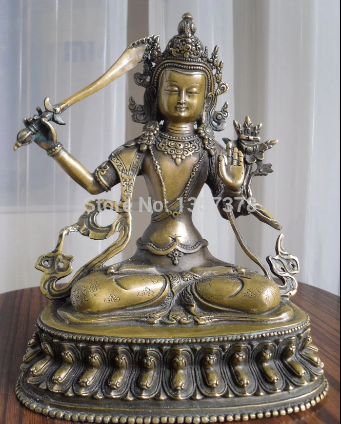 

shitou 0098 collect from Tibetan Buddhist bronze double lotus bass MANJUSHRI Buddha statue