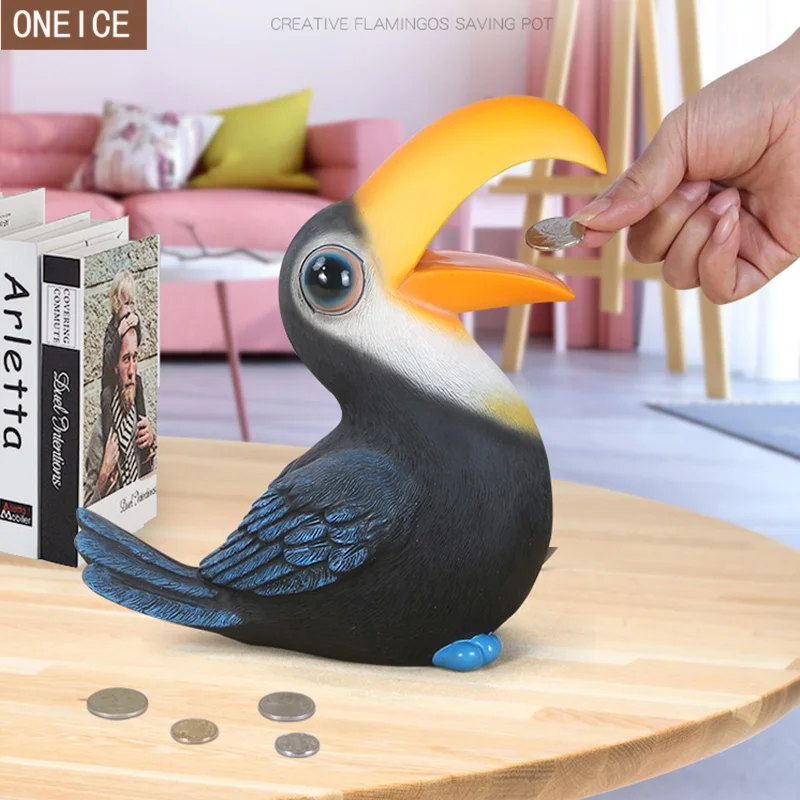 

Children's piggy bank resin imitates bird animal banknotes and coins Money saving box Home decoration money box free delivery