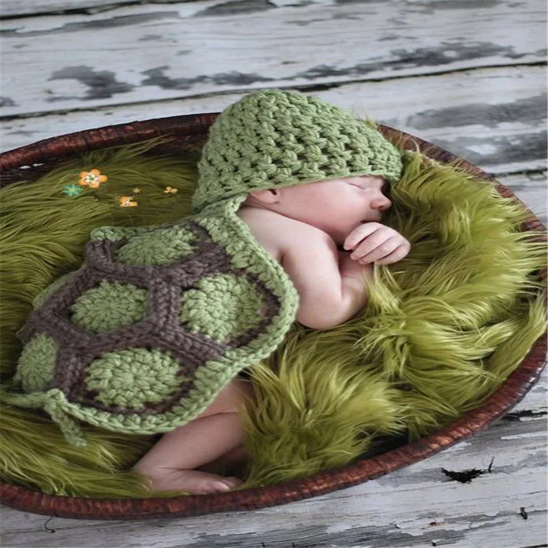 free-shipping-NEW-Hand-Knitted-Crochet-Baby-Crocheted-Photography-Prop-Newborn-Turtle-Tortoise-baby-hat-and_