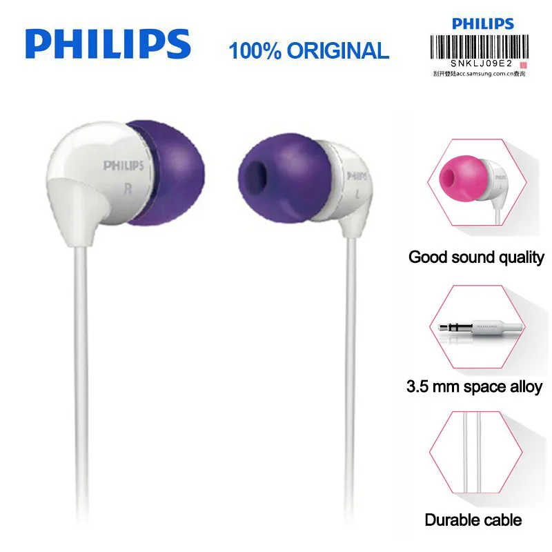 Оригинальные наушники-вкладыши Philips SHE3501, наушники-вкладыши 3,5 мм, проводные спортивные наушники Conteol, наушники с супер басами для Xiaomi LG huawei