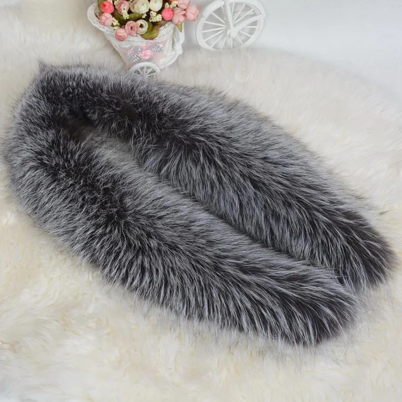 

New Natural Fur Collar Luxury Real Silver Fox Fur Collar Ring Scarf Women Genuine Fox Fur Collar