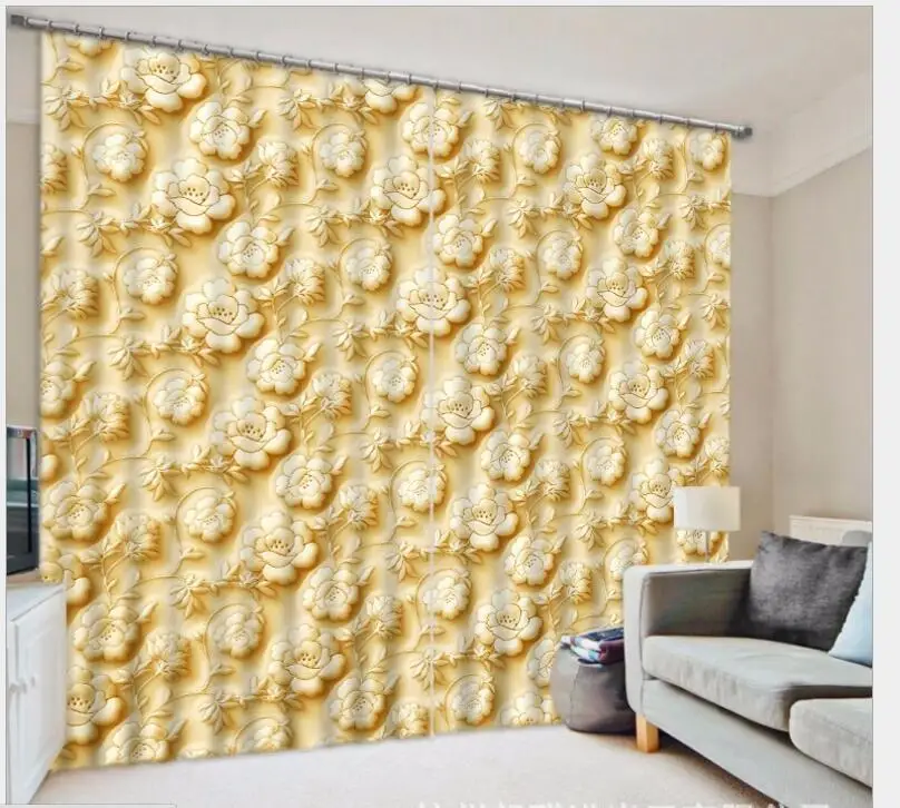 

beige luxury Curtains Biscuit flower printing 3D Window Curtains living room wedding bedroom Cortinas Drapes Rideaux pillowcase