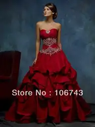 Бесплатная доставка новый стиль горячей продажи Sexy милая вышивка На Заказ кристалл бисера красный тафта люкс бальное платье свадебное