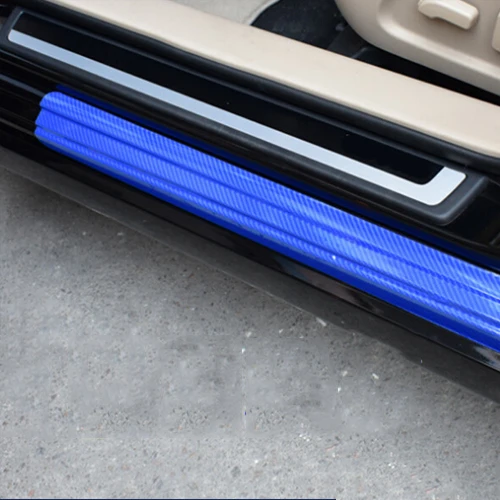 POSSBAY Auto Car Door Sill Strip Guard Carbon Fiber Door Plate Scuff Protection Front Rear Door Step Scratch Cover - Цвет: Синий