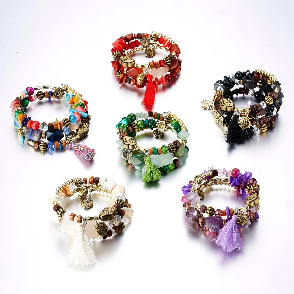 

RINHOO Vintage Colorful Tassel Natural Stone Charm Bracelet Bohemian Multi-layer Beaded Bracelet Femme Fashion Jewelry Hot Gift