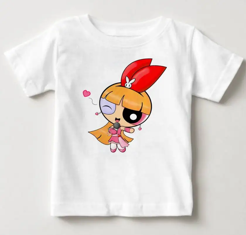 Powerpuff/футболка для девочек детская футболка из чистого хлопка с короткими рукавами и круглым вырезом Детская рубашка Милая футболка одежда для маленьких девочек, MJ - Цвет: White 2