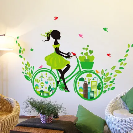 bicycle blue flower girl removable vinyl wall sticker decal mural