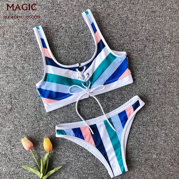 

Colorful stripes adjustable straps tankini swimsuits women New Swimwear Female Sexy Bikini Set Swimming Bathing Suit Beachwear