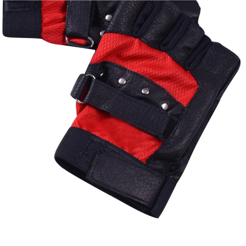 Профессиональные мужские уличные мягкие кожаные перчатки для вождения мотоцикла байкерские перчатки без пальцев - Цвет: Красный