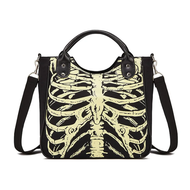 

Rock Style Female Totes Luminous Skeleton Gothic Handbag Women Punk Skulls Shoulder Bag Zipper Chain Motorcycle Crossbody Bag