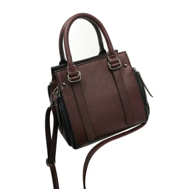 

PU leather women handbag vintage tote bag panelled stone women shoulder bag messenger bag(coffee)