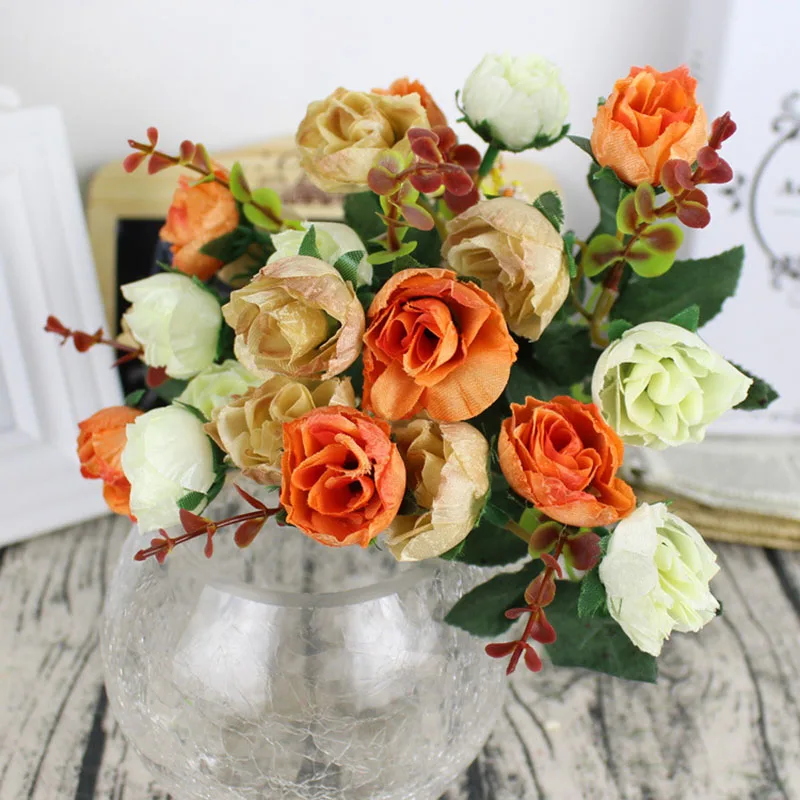 Flone Artificial Silk Rose Bouquet Fake Flowers Home Wedding Display Flower European Rose Small Bouquet Party Decoration (12)