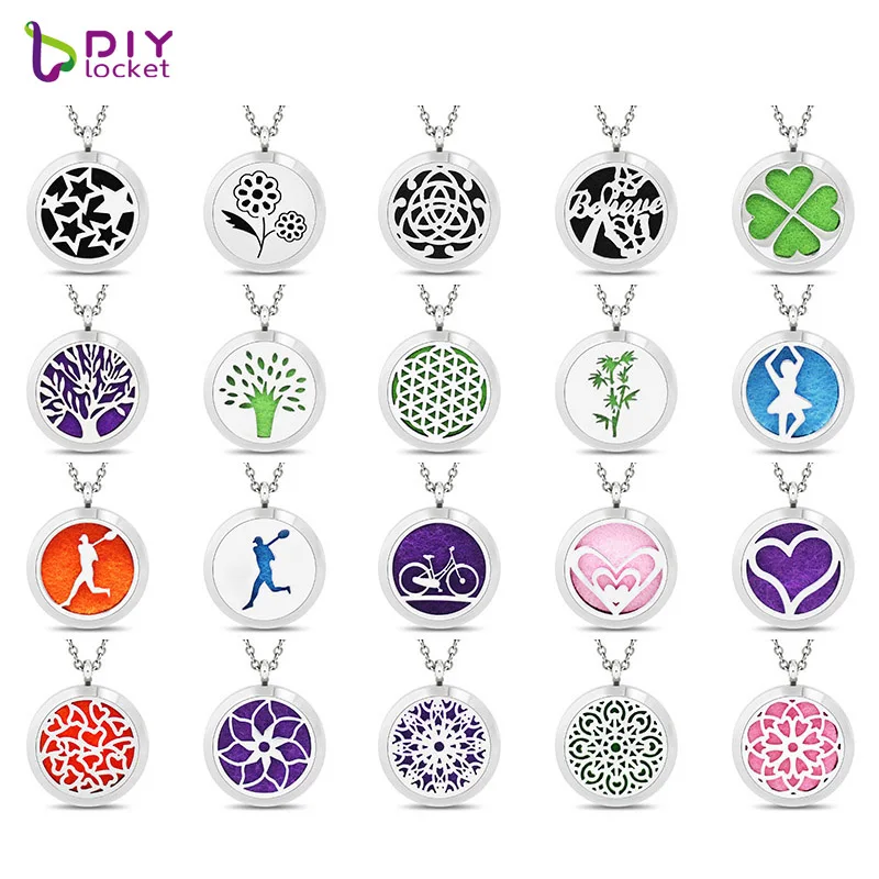 

316L Aromatherapy Necklace Diffuser Pendant Essential Oil Diffuser Necklace Stainless Steel Round 30mm Floating Locket AA201-220