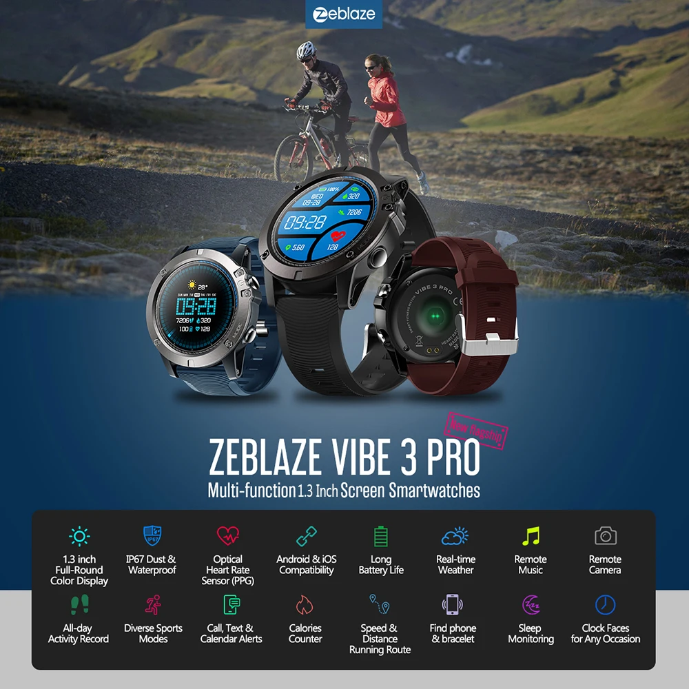 Zeblaze VIBE 3 PRO умные часы 4,0 дюйма Смарт-браслет Bluetooth шагомер сердечного ритма фитнес-браслет трекер Смарт-часы для мужчин