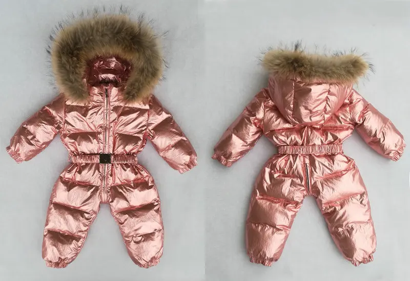 -30 degrees Russian Winter Boys Girls 1-3Y Winter Overalls Baby Rompers Duck Down Jumpsuit Real Fur Collar Children Outerwear (7)