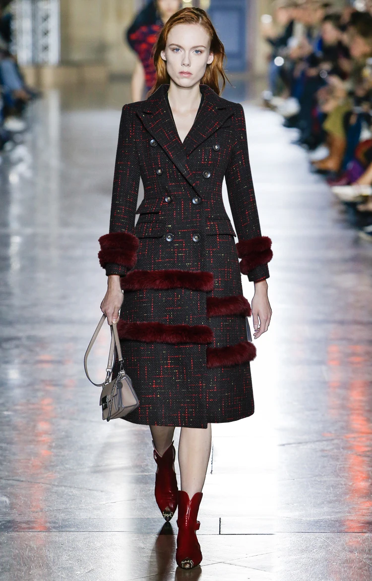 Chic women slim fit plaid overcoats 2018 Fall winter