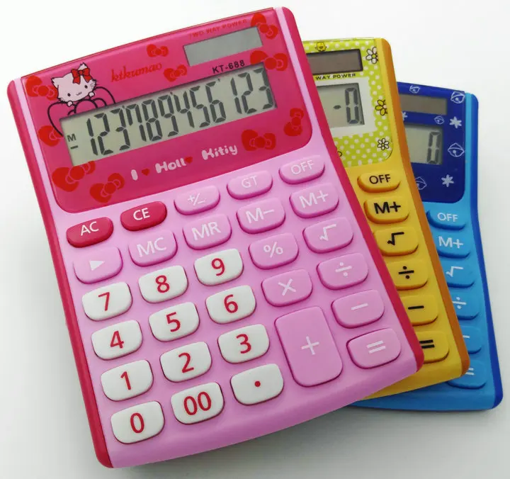 

12 Digits Display Pink Cute Luxury Hello Kitty Calculator Dual Power Calculadora Cat Bear Hesap Makinesi Bowknot Kalkulator