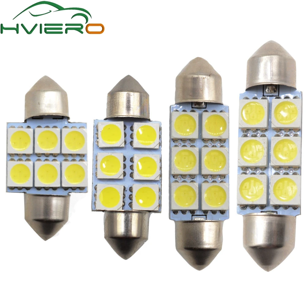 2X Белый светодиод 31 мм 36 мм 39 мм C5w c10w 5050 6 smd DC 12 В гирлянда для салона купольный светильник для багажа лампа для чтения лампа дверной светильник