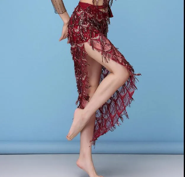 

Belly Dancing Belt Colorful Waist Belly Dance Tassel Hip Scarf Belt Triangle Skirt Red Black