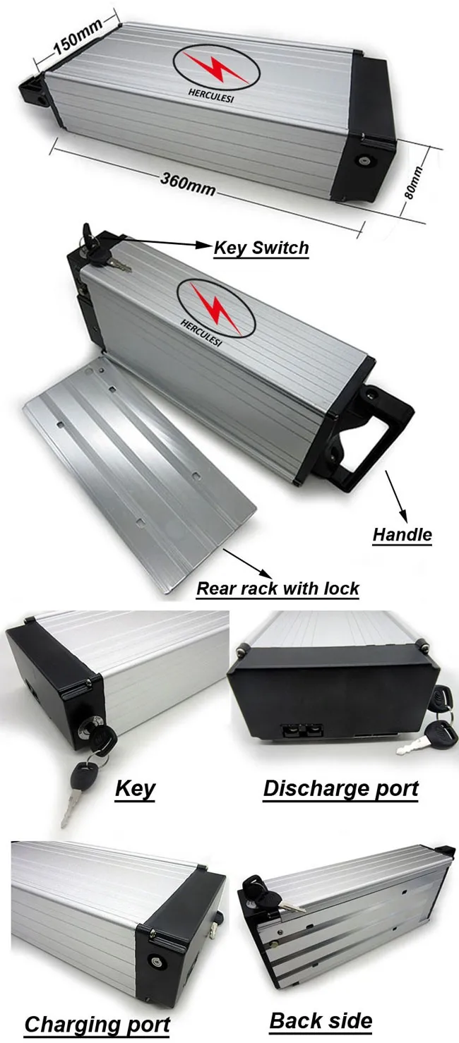 Clearance Rear Rack Type 24V 20Ah Lithium Ion Electric Bike Battery Pack with Mounted Rack for 700W Motor with BMS and Charger 1