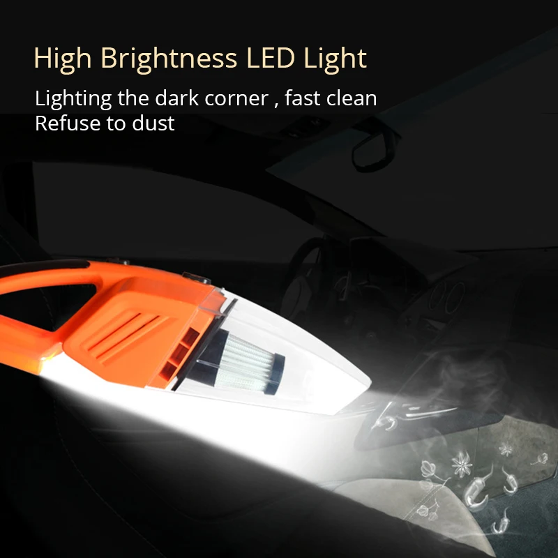 Car Vacuum Cleaner 12V 120W Portable Handheld Wet And Dry Dual-Use 5 Meters Connector Cable with LED Light Multi Dust Collector