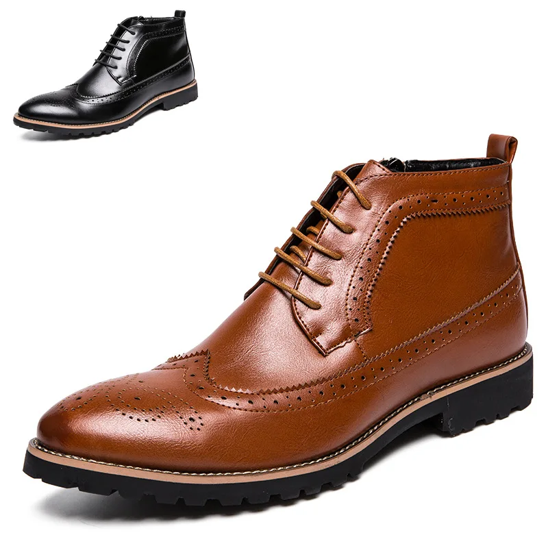 

BACKCAMEL Large Size 38-45 Brock Men's Boots Leather British High-top Leather Boots Pointed Ankle Boots Male Boots Lace
