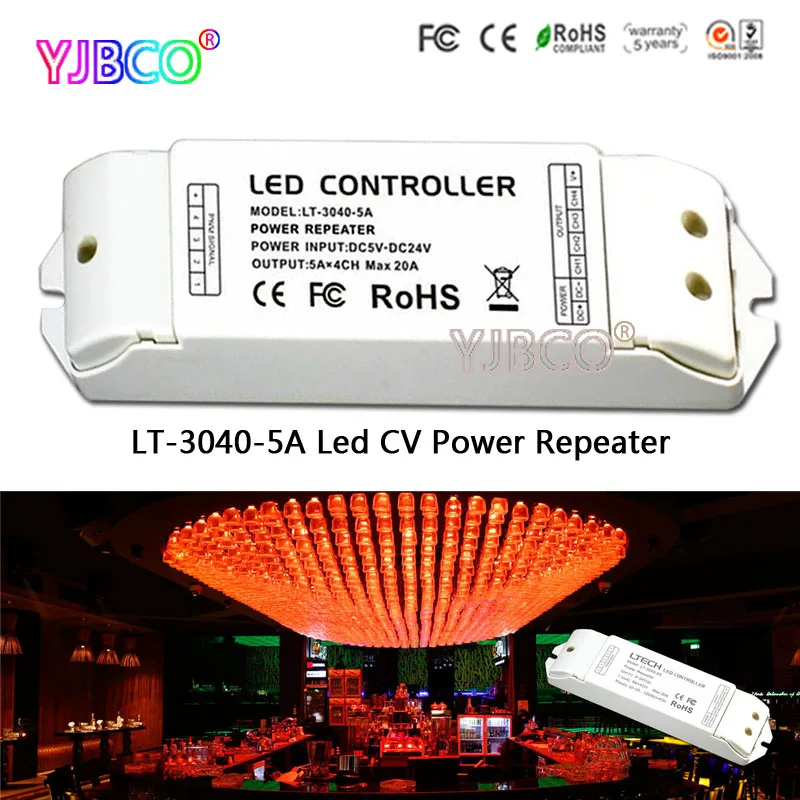 

LED controller LT-3040-5A CV Led Power Repeater(amplifier) accept PWM control for rgbw/Y/A led strip DC5-24V input 5A*4CH