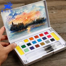 BGLN 18 24 36Colors Solid Watercolor Painting Set Box With Water brush Bright Color Portable Watercolor