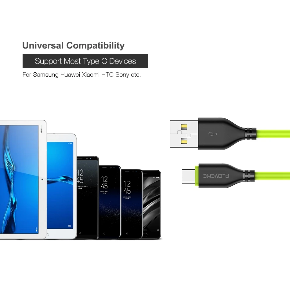 FLOVEME usb type-C кабель для samsung S9 S8 Plus, кабель для быстрой зарядки телефона, кабель для передачи данных для huawei mate 20 10 Pro, USB C кабели для зарядного устройства