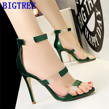 

2019 New Women's Sandals Open Toe Sexy Transparent PU Sandals Fashion Back Zipper High Heels Shoes Cut-Outs Summer Sandals Woman