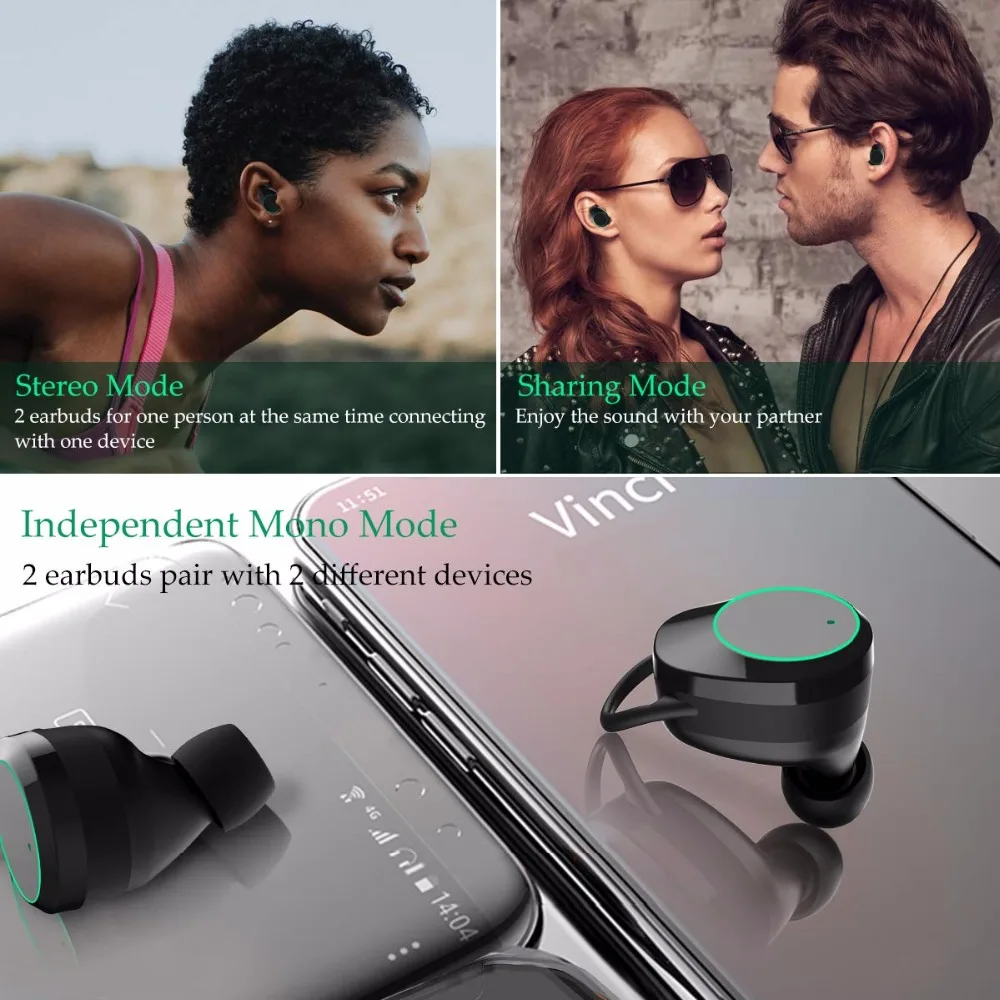 Беспроводные наушники Bluetooth 5 0 с двойным микрофоном 3D стерео спортивные в ухо