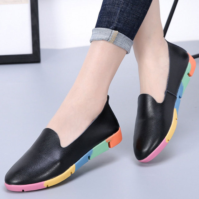 leather shoes ladies slip on nurse peas women sneakers women flats shoes fashion colored sole female shoes woman loafers