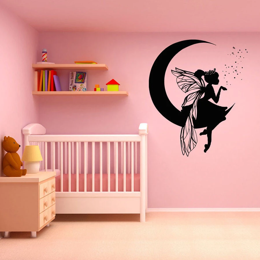 Pretentieloos Dierentuin s nachts Internationale Moon Elf Meisje Muurstickers Babykamer Nursery Home Decor Vinyl Muursticker  Fairy Tinkerbell Magic Leuke Meisjes Behang S265|Wandstickers| - AliExpress