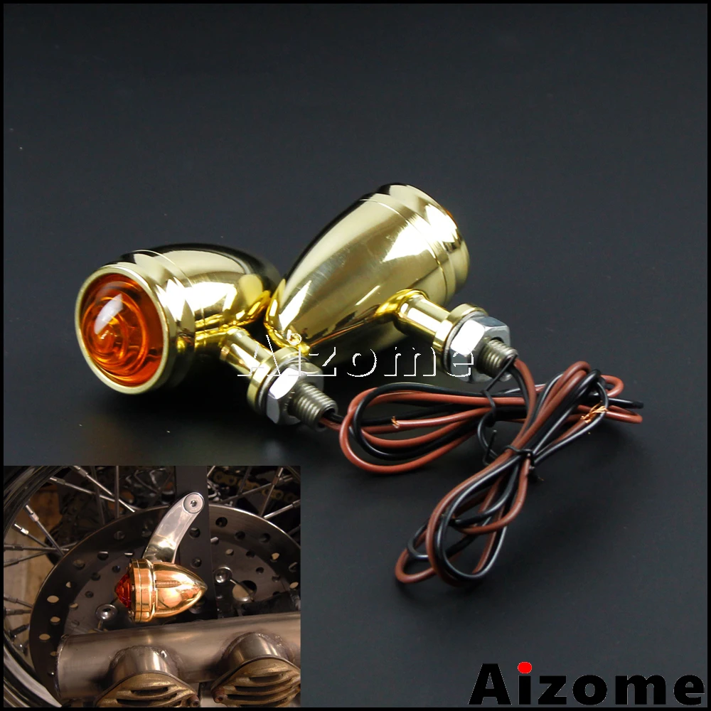  Motorcycle LED Turn Indicator Lights For Harley Cafe Racer Bobber Chopper Brat Solid Brass Blinkers - 32976090168