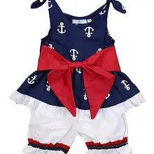 Модные топы с якорем для новорожденных девочек, синий жилет+ белые шорты, штаны комплект одежды из 2 предметов для детей от 0 до 24 месяцев