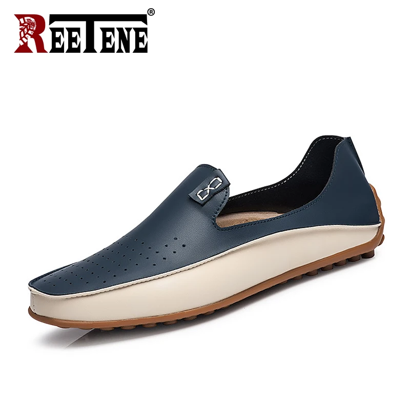 

REETENE Soft Moccasins Driving Shoes Men Slip On Loafers Men Flat Shoes 37~46 High Quality Pu Leather Men Casual Shoes